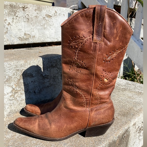 Naturalizer Leather Cowgirl Boots Brown Teal Floral Designs Women’s 9 - Picture 2 of 5